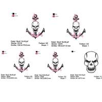 5 tlg Set Stickdatei Skull mit Anker Totenkopf 10x10, 13x18, 16x26, 18x30 und 20x28/20x30 Bild 1