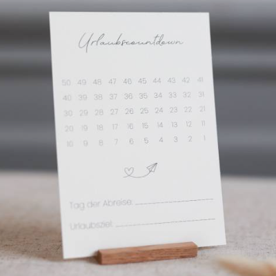 Countdown Urlaub | Tage bis zum Urlaub zählen | Karten zum Abhaken | boho | Postkarte | Kartenständer | Tischdekoration 