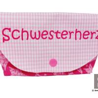 Tasche Schwesterherz kleines Täschchen Kosmetiktasche Schminktäschchen pink Sterne für die beste Schwester der Welt Bild 1