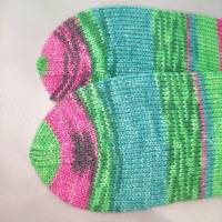 Socken Größe 38/39, handgestrickt, Grün Pink Stricksocken Bild 4