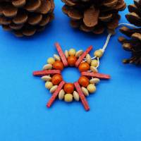 Stern, Perlenstern MIX, natur orange rot, Mix Keramik + Holz, Weihnachtsdekoration, Geschenkanhänger, Baumschmuck Bild 1