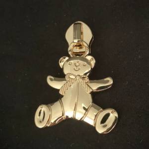 Zipper Bear, breit, gold, hell / Schieber für Reißverschlüsse mit Spiralraupe Bild 1