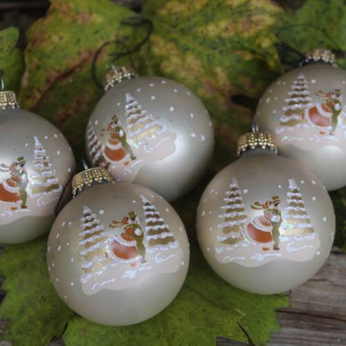 5 Christbaumkugeln mit Winterlandschaft Christbaumschmuck Vintage 80er Jahre