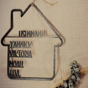 Personalisiertes Holzhaus mit Namen und Familiennamen, Holz Geschenk, Hochzeit personalisiert, Geschenkidee, Haus mit Na Bild 2