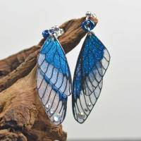 Glitzernde Feenflügel-Ohrringe mit Sterling Silber Ohrstecker - blau - handgemacht Bild 1