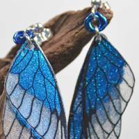 Glitzernde Feenflügel-Ohrringe mit Sterling Silber Ohrstecker - blau - handgemacht Bild 2