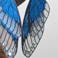 Glitzernde Feenflügel-Ohrringe mit Sterling Silber Ohrstecker - blau - handgemacht Bild 3