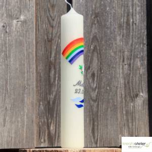 Taufkerze Regenbogen, Taube und Wellen, wunderschöne schlanke Taufkerze für Jungen oder Mädchen, personalisierbar Bild 4