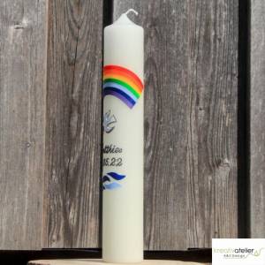 Taufkerze Regenbogen, Taube und Wellen, wunderschöne schlanke Taufkerze für Jungen oder Mädchen, personalisierbar Bild 5