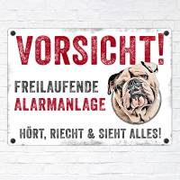 Hundeschild VORSICHT! FREILAUFENDE ALARMANLAGE (Englische Bulldogge), wetterbeständiges Warnschild Bild 2
