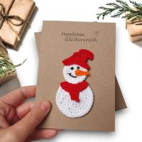 Weihnachtskarte mit Schneemann-Applikation zum Aufnähen, Geldgeschenk Weihnachten Bild 1