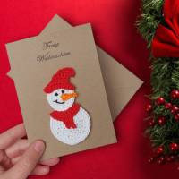 Weihnachtskarte mit Schneemann-Applikation zum Aufnähen, Geldgeschenk Weihnachten Bild 2