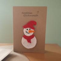Weihnachtskarte mit Schneemann-Applikation zum Aufnähen, Geldgeschenk Weihnachten Bild 3