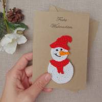 Weihnachtskarte mit Schneemann-Applikation zum Aufnähen, Geldgeschenk Weihnachten Bild 5