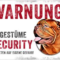 Hundeschild UNGESTÜME SECURITY (Bordeaux Dogge), wetterbeständiges Warnschild Bild 1