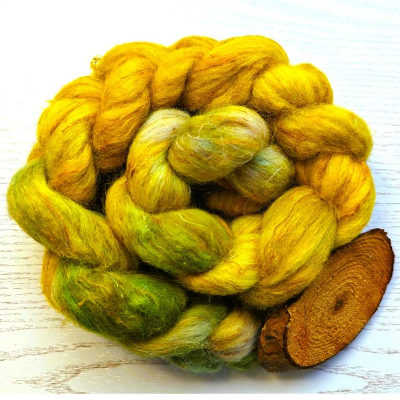 80 Gramm Handgefärbter Kammzug "Nature-Mix" Wolle, Alpaka und Leinen