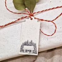 Geschenkanhänger aus Graspapier | Motiv Winterhaus | 5 Stk. Bild 1