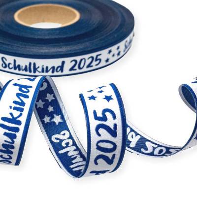 Webband Schulkind 2025 - 1m - 1,90 Eur/m - blau für Schultüten und Einschulungsgeschenke - 17 mm breit