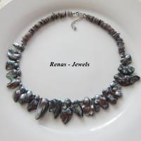 Keshi Süßwasser Zuchtperlen Kette Grau Regenbogenfarben Silberfarben Süßwasserperlen Perlenkette Collier Handgefertigt Bild 3