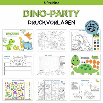 Bastelvorlage Dino für Kinder Druckvorlage -  Kindergeburtstag Beschäftigung - Malvorlage - Digitaler Download
