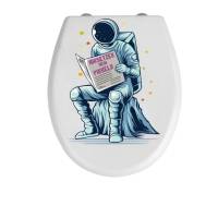WC-Toiletten Aufkleber Astronaut mit Zeitung Tür-Bad-Toilette-Cartoon Aufkleber-Wunschtext-Personalisierbar Bild 3