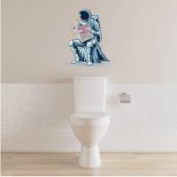 WC-Toiletten Aufkleber Astronaut mit Zeitung Tür-Bad-Toilette-Cartoon Aufkleber-Wunschtext-Personalisierbar Bild 4