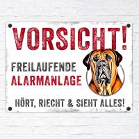Hundeschild VORSICHT! FREILAUFENDE ALARMANLAGE (Bullmastiff), wetterbeständiges Warnschild Bild 2