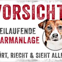 Hundeschild VORSICHT! FREILAUFENDE ALARMANLAGE (Jack Russell Terrier), wetterbeständiges Warnschild Bild 1