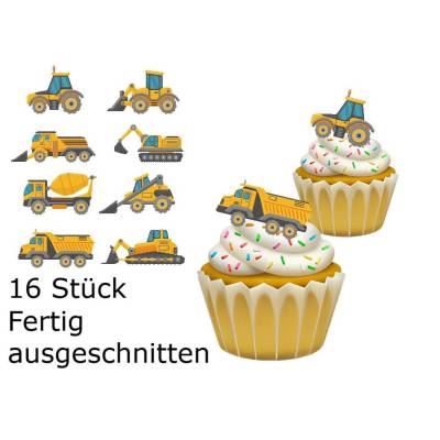 Essbare Muffin Aufleger Baustelle Bagger Laster 2x 8 Stück Kindergeburtstag Tortendeko Tortenbild