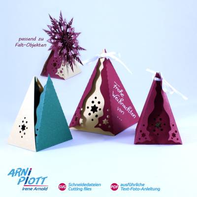 Plotterdatei Geschenkschachtel, Pyramiden-Box, Verpackung Süßigkeit, Plottervorlage Dekoration, plotten Weihnachten, Joy