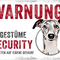 Hundeschild UNGESTÜME SECURITY (Whippet), wetterbeständiges Warnschild Bild 1