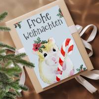 Weihnachtskarte Hamster mit Zuckerstangen Watercolor Aquarell Bild 1