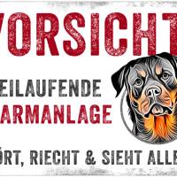 Hundeschild VORSICHT! FREILAUFENDE ALARMANLAGE (Rottweiler), wetterbeständiges Warnschild Bild 1