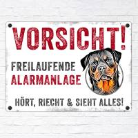 Hundeschild VORSICHT! FREILAUFENDE ALARMANLAGE (Rottweiler), wetterbeständiges Warnschild Bild 2