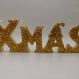3D Schriftzug XMAS Christmas Weihnachten Weihnachtsdekoration aus Resin Epoxidharz verschiedene Varianten Farben handgef Bild 1