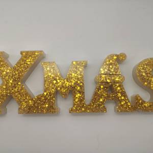 3D Schriftzug XMAS Christmas Weihnachten Weihnachtsdekoration aus Resin Epoxidharz verschiedene Varianten Farben handgef Bild 2