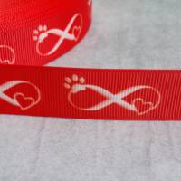 Katze Hund Unendlichkeit  22 mm  Borte Ripsband rot weiss Bild 1