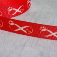 Katze Hund Unendlichkeit  22 mm  Borte Ripsband rot weiss Bild 2