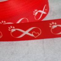 Katze Hund Unendlichkeit  22 mm  Borte Ripsband rot weiss Bild 3