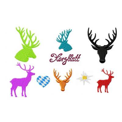 9 tlg. Stickdatei Hirsch Edelweiß Bayernherz Herzblatt Bayern Oktoberfest Tracht 10x10