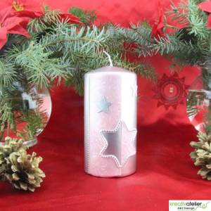 Silberne Weihnachtskerze mit rosafarbigem Stern Bild 4