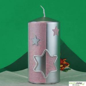 Silberne Weihnachtskerze mit rosafarbigem Stern Bild 5