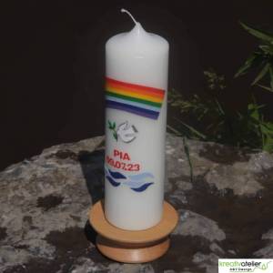 Taufkerze Regenbogen, Taube und Wellen, wunderschöne handverzierte Taufkerze für Jungen oder Mädchen, personalisierbar Bild 8