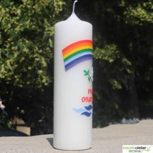 Taufkerze Regenbogen, Taube und Wellen, wunderschöne handverzierte Taufkerze für Jungen oder Mädchen, personalisierbar Bild 9