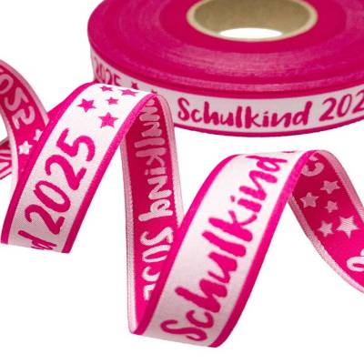 Webband Schulkind 2025 pink - 1 m - 1,90 Eur/m - für Schultüten und Einschulungsgeschenke - 17 mm breit