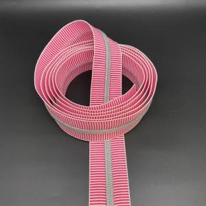 Reißverschluss „Silver Stripes“, breit, pink-weiß / Endlosreißverschluss mit metallisierter Kunststoffraupe / Meterware Bild 3