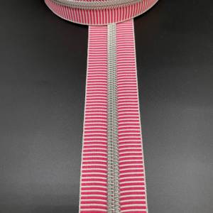 Reißverschluss „Silver Stripes“, breit, pink-weiß / Endlosreißverschluss mit metallisierter Kunststoffraupe / Meterware Bild 5