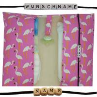 Windeltasche mit Name to go Wickeltasche XXL Flamingo rosa creme Windeletui Geschenk Geburt Mädchen Baby unterwegs Bild 1