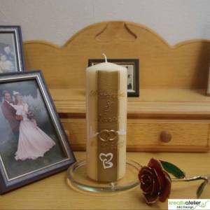 Hochzeitskerze in bisquit, gold verziert mit Tauben, Ringen und Herzchen, Trauung, personalisiertes Hochzeitsgeschenk, Bild 4