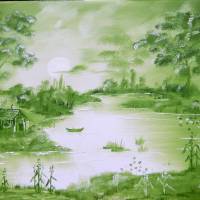 Grüne Welt - Originalgemälde in Öl auf Leinwand Keilrahmen, monochrom, 40 x 30 cm Bild 1